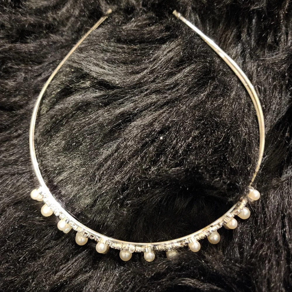 Faux Pearls and Rhinestones Silver toned Tiera Wedding Bridal Flower Girl